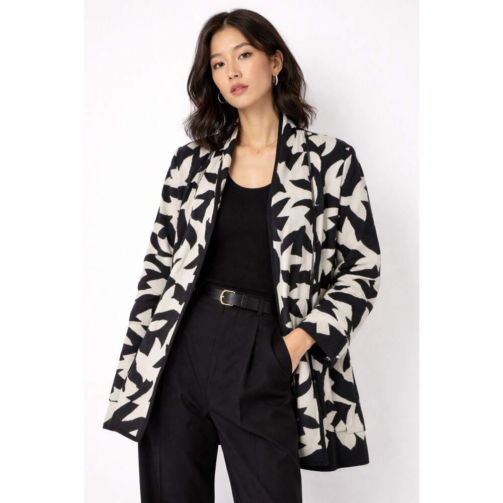 Yves Saint Laurent Vintage With Rive Gauche Black White Bird Pattern Cardigan